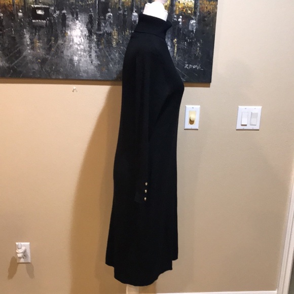 Anne Klein Black Sweater Dress with Turtleneck and Gold Button Detail-Size L - Picture 4 of 9